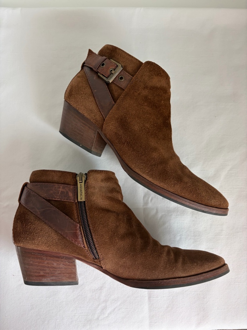 Aquatalia Farin Brushed Oil Weatherproof Brown Chestnut Suede Ankle Boots